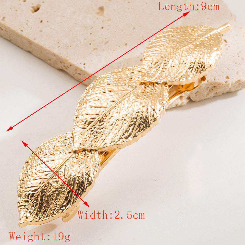 金屬愛心樹葉簡約髮夾－金-樹葉款細節1｜https://igowo.tw/