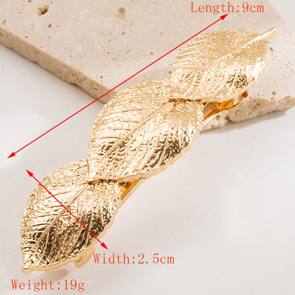 金屬愛心樹葉簡約髮夾－金-樹葉款細節1｜https://igowo.tw/
