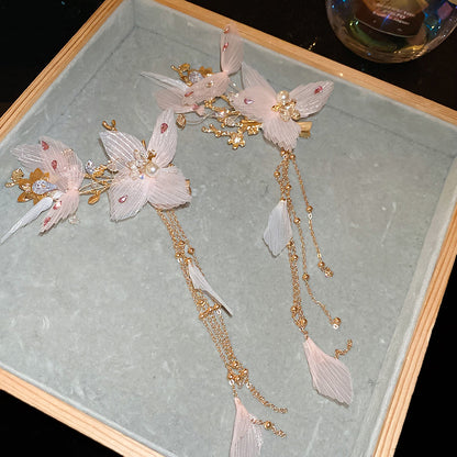 鑲鉆布藝珍珠花朵花瓣流蘇發夾超仙甜美氣質鴨嘴夾碎發側邊劉海夾