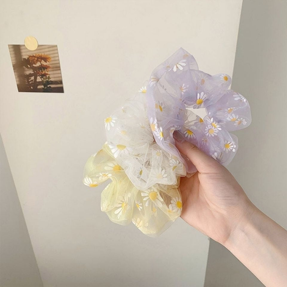 網紗雛菊復古髮圈－藍色款細節2｜https://igowo.tw/