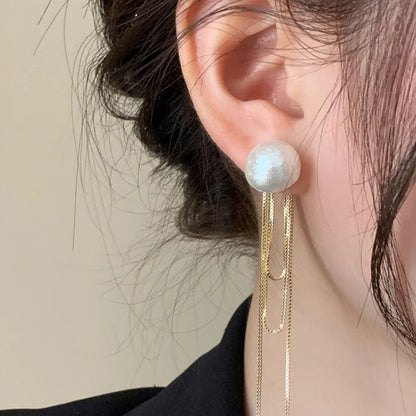 金色珍珠流蘇長版耳環