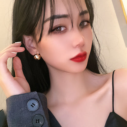 韓國時尚設計耳環高級個性法式復古冷淡氣質球形耳釘金屬耳飾批發