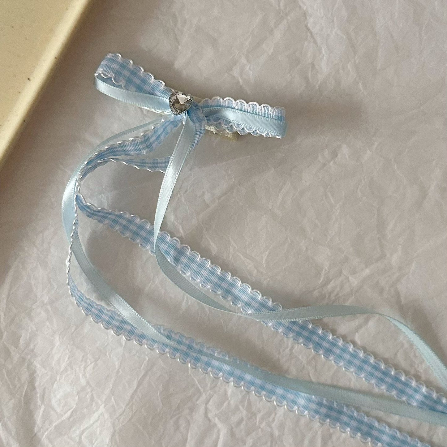 藍色緞帶蝴蝶結髮夾