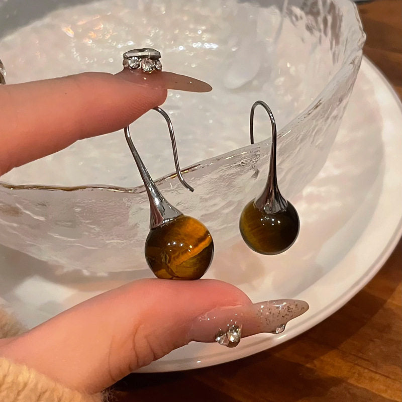 棕色虎眼石復古耳環－商品主圖｜https://igowo.tw/