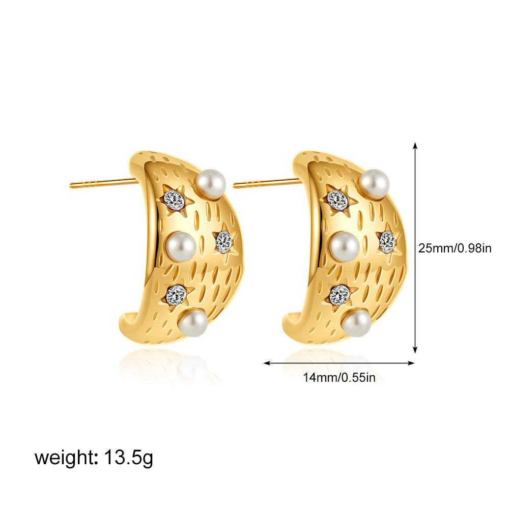 金色珍珠復古耳環－弧形22922款細節｜https://igowo.tw/