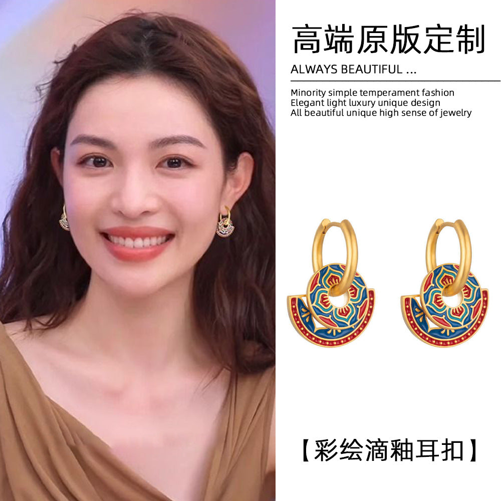 彩色琺瑯幾何復古耳環－商品主圖｜https://igowo.tw/