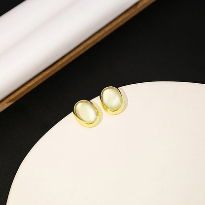 銀針橢圓小巧簡約耳釘－1/金色大號款細節｜https://igowo.tw/