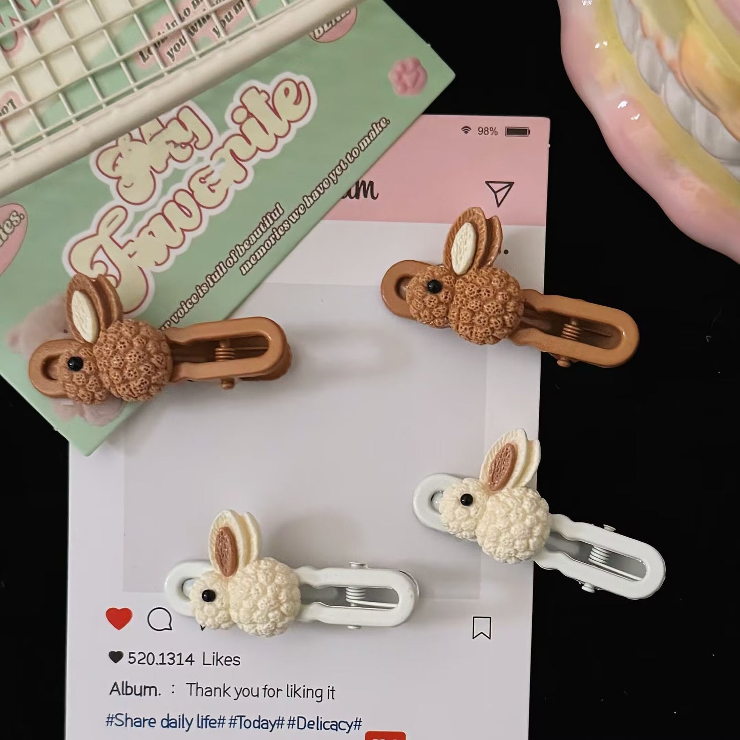 白色兔子波浪簡約髮夾－商品主圖｜https://igowo.tw/