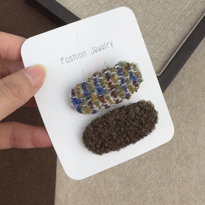 撞色絨面格紋復古髮夾