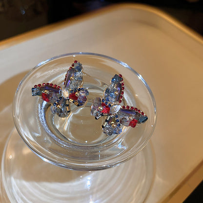 銀針中古珍珠蝴蝶結花朵耳環宮廷風復古氣質耳釘時尚小眾耳飾批發