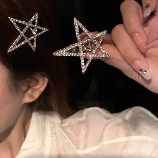 y2k辣妹甜酷風星星發夾鑲鉆輕奢設計感鴨嘴夾新款通勤發卡發飾女