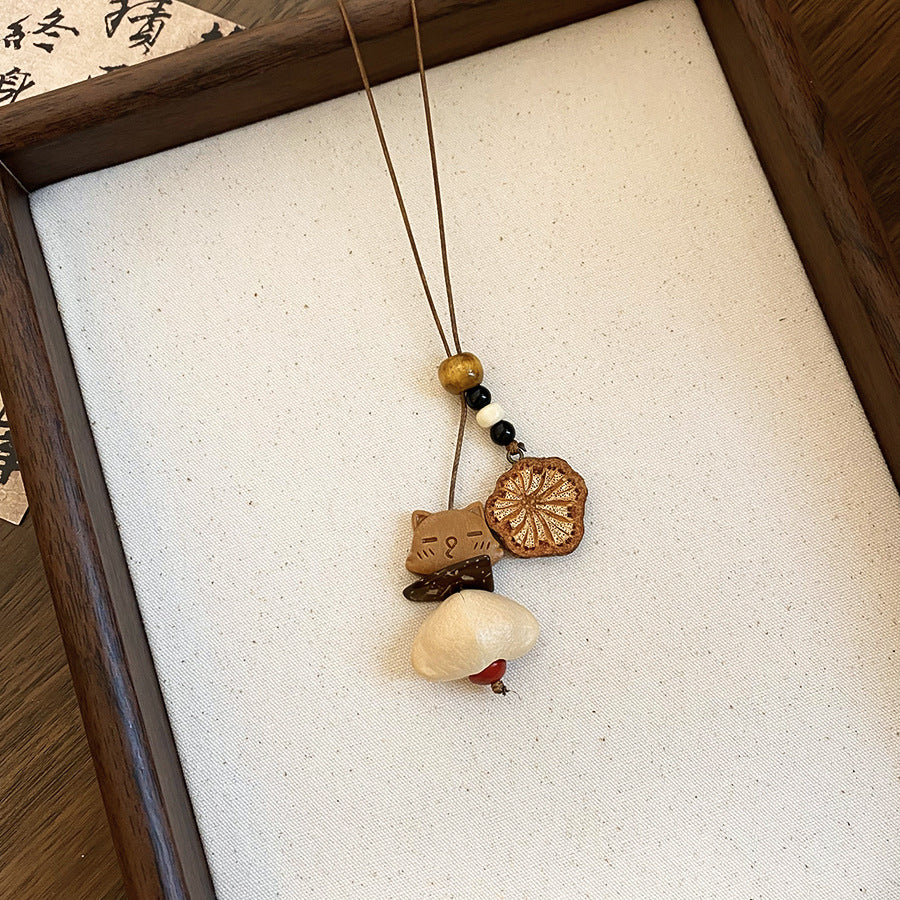 木質小熊墜飾長版項鍊