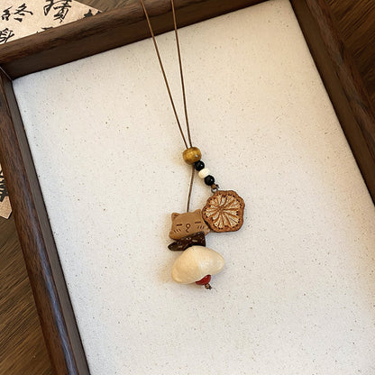 木質小熊墜飾長版項鍊