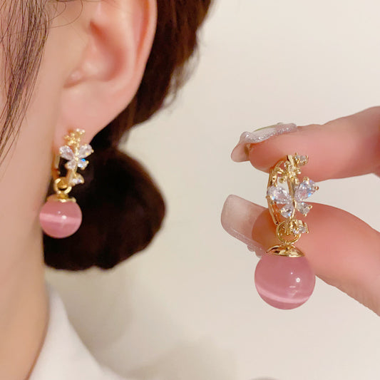 貓眼石花朵兩用耳墜－商品主圖｜https://igowo.tw/