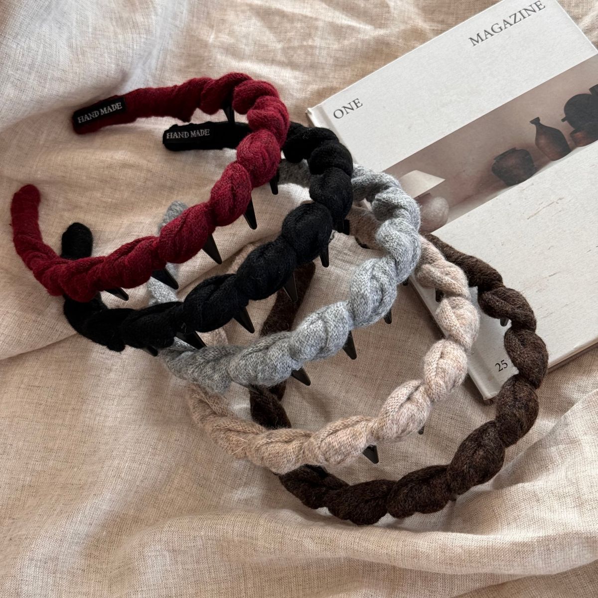扭紋纏繞髮箍－長齒纏繞箍-咖色款細節｜https://igowo.tw/