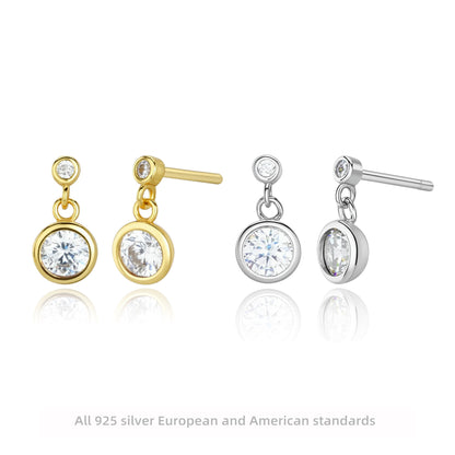 S925 耳釘極簡鑲鋯流蘇耳飾日韓法式風網紅氣質飾品