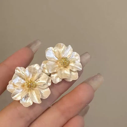 銀針鋯石樹脂珍珠花朵煙花耳釘小清新甜美溫柔耳環小眾設計感耳飾