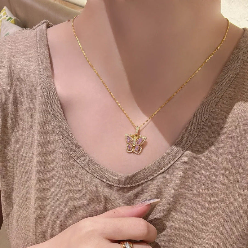 琺瑯蝴蝶鑲鑽項鍊－細節特寫32｜https://igowo.tw/