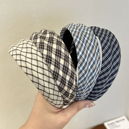 格紋寬版復古髮箍－商品主圖｜https://igowo.tw/