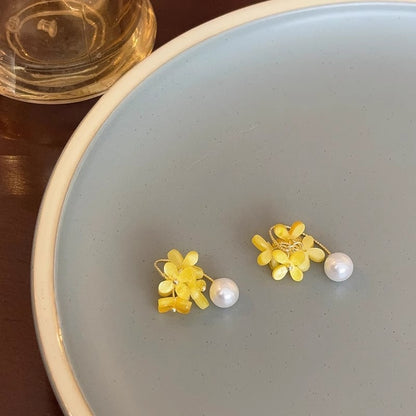 珍珠花朵流蘇復古耳環