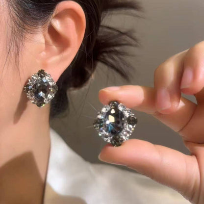 S925水晶鋯石菱形鑲鑽耳釘
