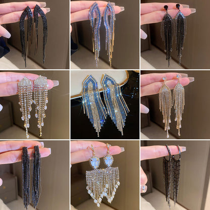 銀針歐美夸張滿鉆流蘇耳環小眾ins個性潮流耳釘耳墜氣質耳飾批發