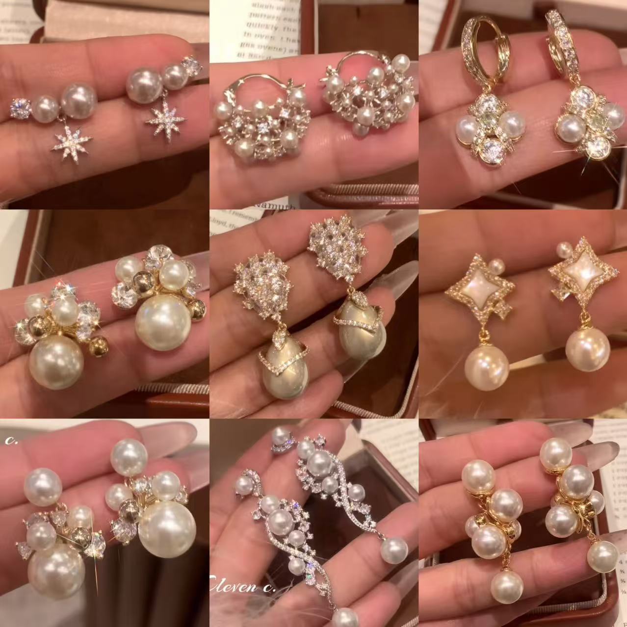 珍珠鋯石星星復古耳釘－商品主圖｜https://igowo.tw/