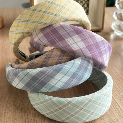 彩色布面格紋寬版髮箍－商品主圖｜https://igowo.tw/