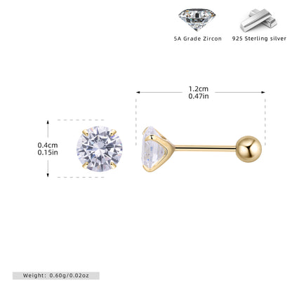 S925 耳釘四爪鑲鋯螺紋耳飾經典百搭輕奢高級感飾品