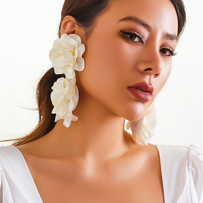 彩色鏈條花朵流蘇耳釘