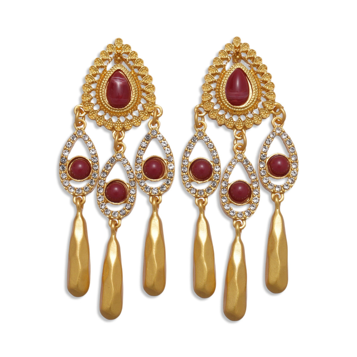 紅色琺瑯花朵流蘇耳環－11#銀針-紅色款細節3｜https://igowo.tw/