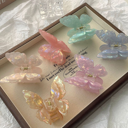 醋酸板材蝴蝶鯊魚夾－幻彩香檳款實拍｜https://igowo.tw/