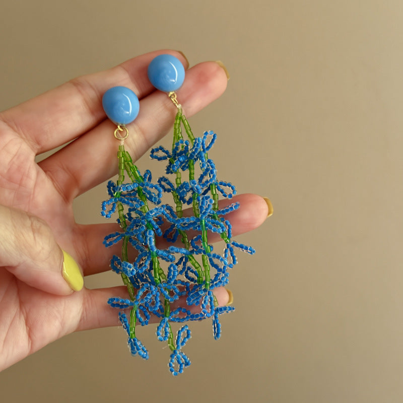 綠色串珠花朵流蘇耳環