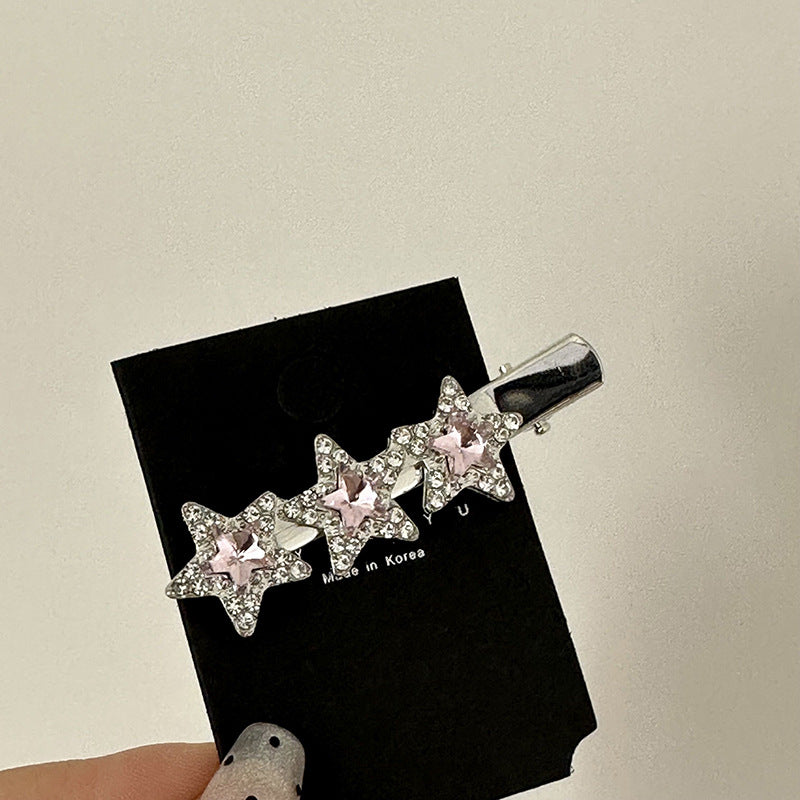 粉色鋯石金屬星星髮夾－星鑽-一顆藍色款細節｜https://igowo.tw/