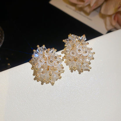水晶銀針不規則耳釘