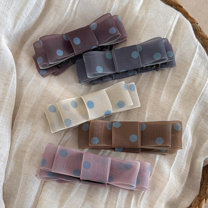 網紗波點蝴蝶結髮夾－商品主圖｜https://igowo.tw/