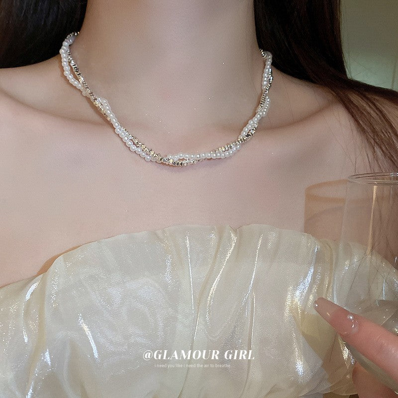 碎銀珍珠幾何不規則鏈條項鏈森系時尚氣質鎖骨鏈簡約百搭項飾批發