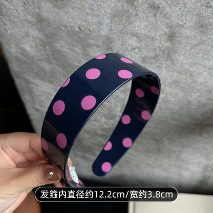 波點寬版復古髮箍－藏青款細節｜https://igowo.tw/