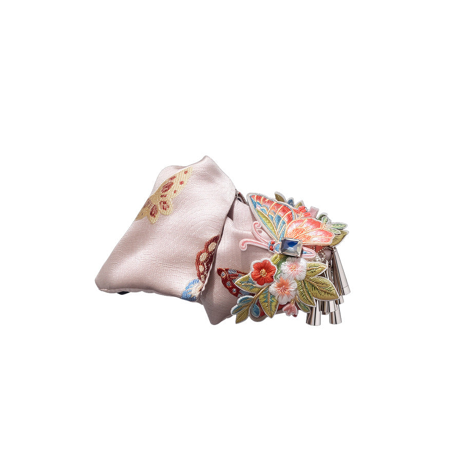 蝴蝶結流蘇復古髮夾－抓夾-金色-橙色款細節3｜https://igowo.tw/