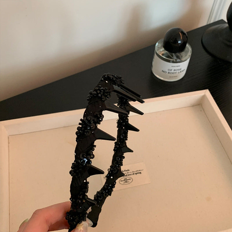 水晶網紗交叉簡約髮箍－5-髮箍-咖色款細節2｜https://igowo.tw/