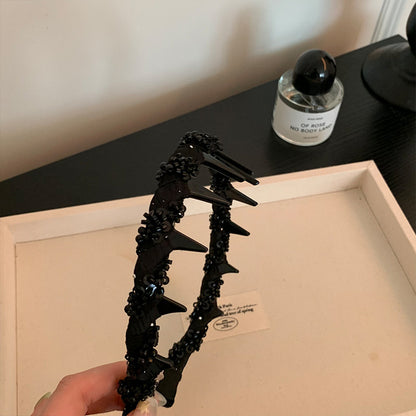 水晶網紗交叉簡約髮箍－5-髮箍-咖色款細節2｜https://igowo.tw/