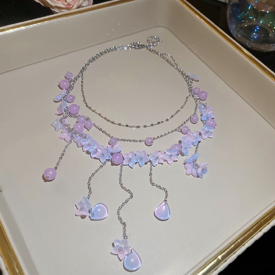 不鏽鋼花朵流蘇項鍊