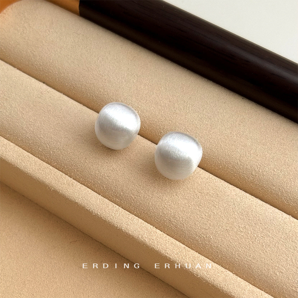 銀針圓形拉絲簡約耳環