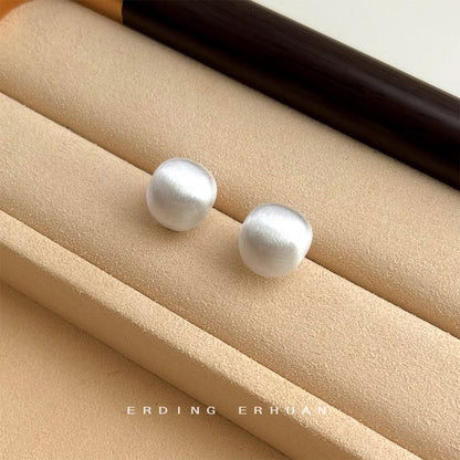 銀針圓形拉絲簡約耳環