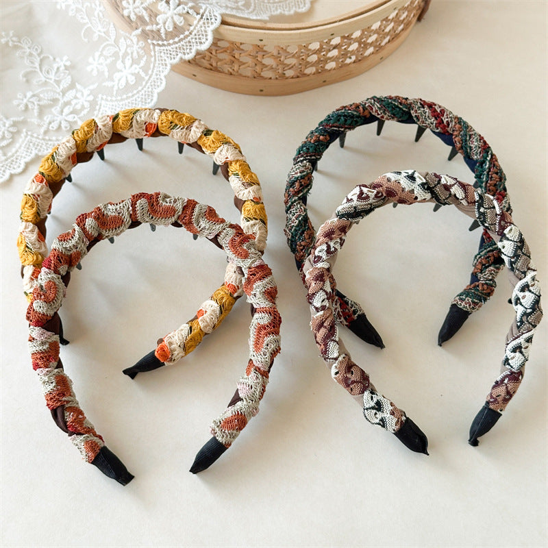纏繞簡約髮箍－橘色交叉款細節｜https://igowo.tw/