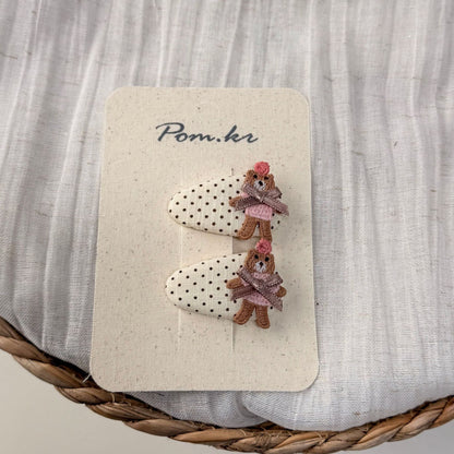 粉色蕾絲波點刺繡髮夾