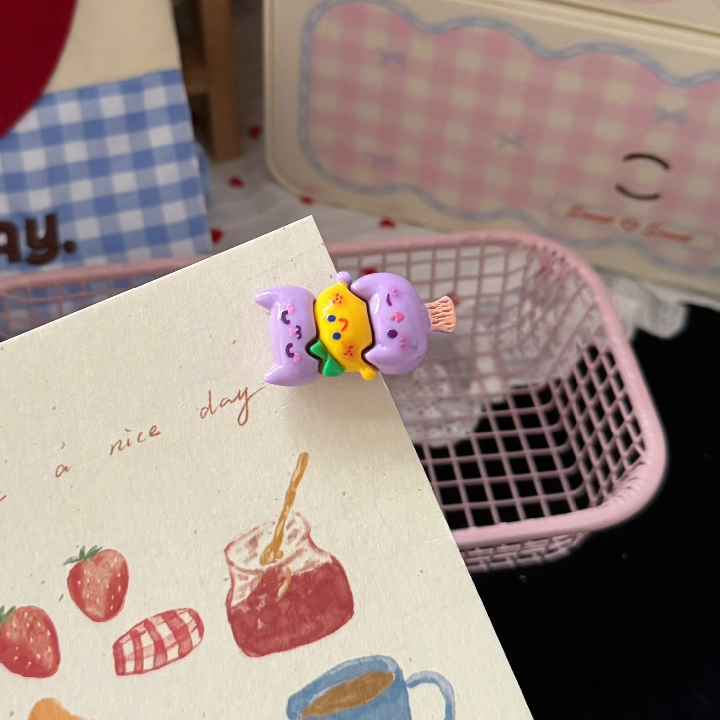 棕色串珠小熊草莓髮夾