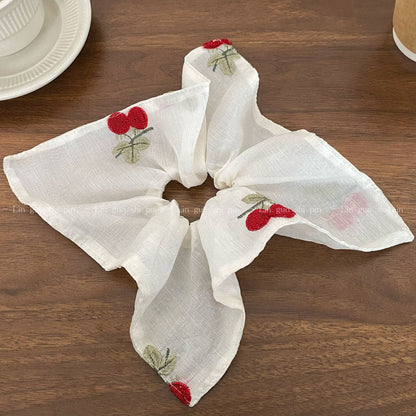 蕾絲櫻桃刺繡髮圈