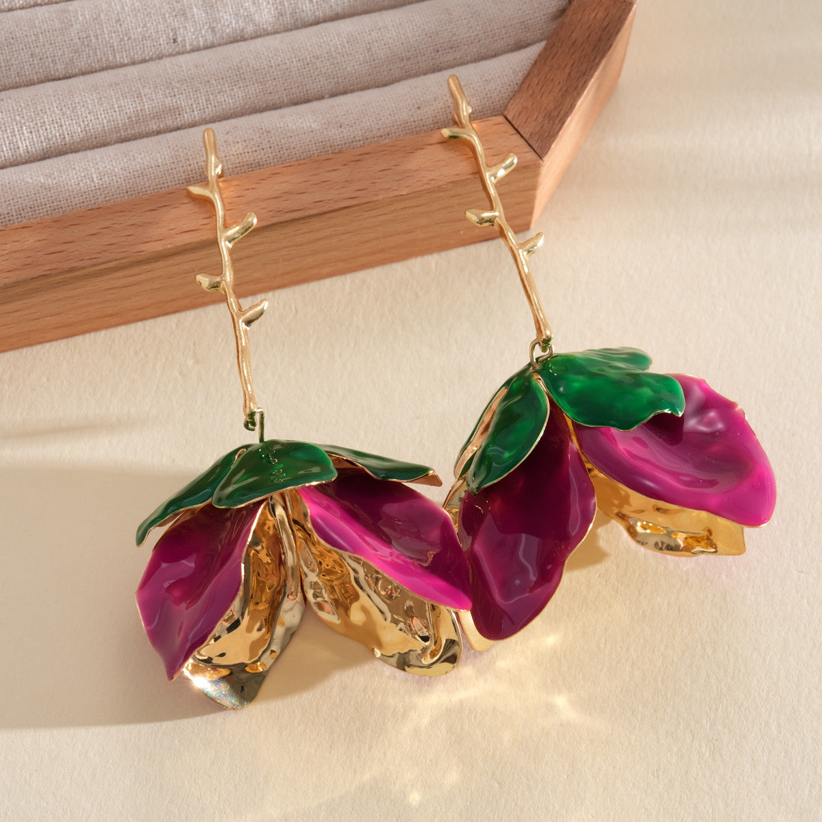 彩色琺瑯花朵耳釘－46#銀針-黃色款細節44｜https://igowo.tw/