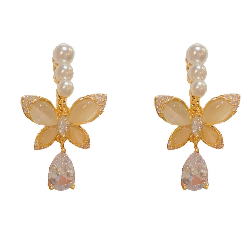 珍珠蝴蝶水滴簡約耳夾